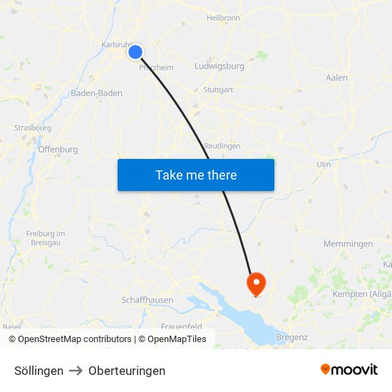 Söllingen to Oberteuringen map