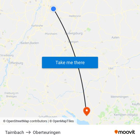 Tairnbach to Oberteuringen map