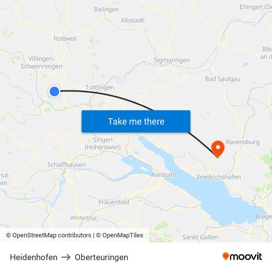 Heidenhofen to Oberteuringen map