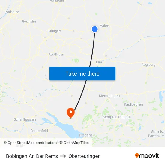 Böbingen An Der Rems to Oberteuringen map