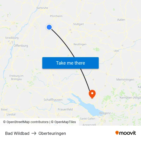 Bad Wildbad to Oberteuringen map