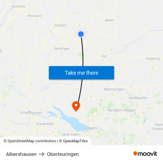 Albershausen to Oberteuringen map