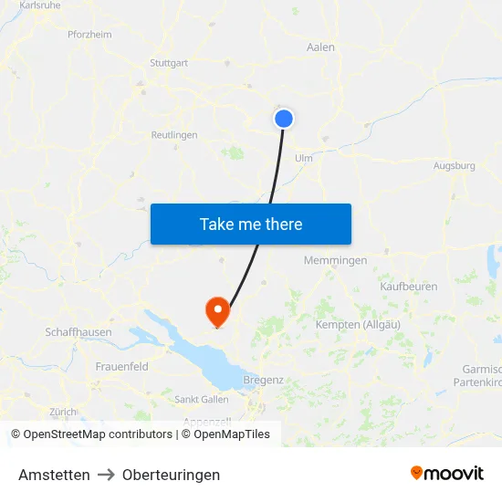 Amstetten to Oberteuringen map