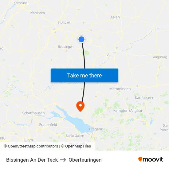 Bissingen An Der Teck to Oberteuringen map