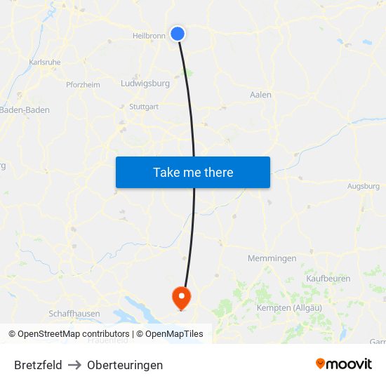 Bretzfeld to Oberteuringen map