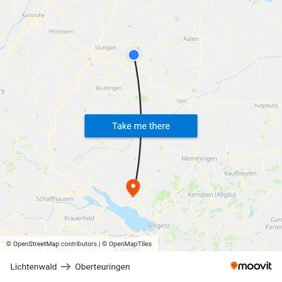 Lichtenwald to Oberteuringen map