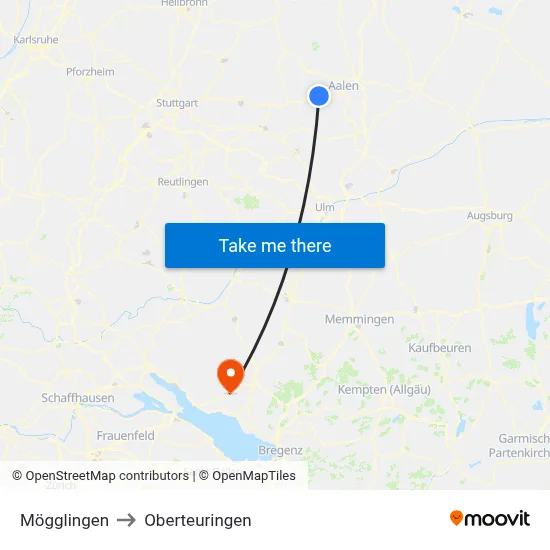 Mögglingen to Oberteuringen map