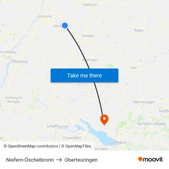 Niefern-Öschelbronn to Oberteuringen map