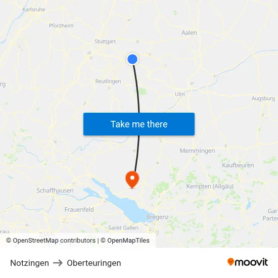 Notzingen to Oberteuringen map