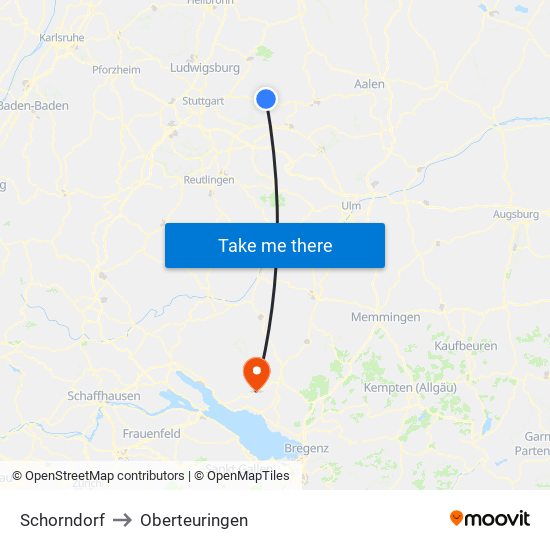 Schorndorf to Oberteuringen map