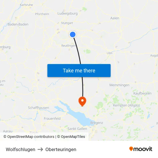 Wolfschlugen to Oberteuringen map