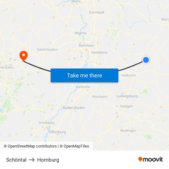 Schöntal to Homburg map