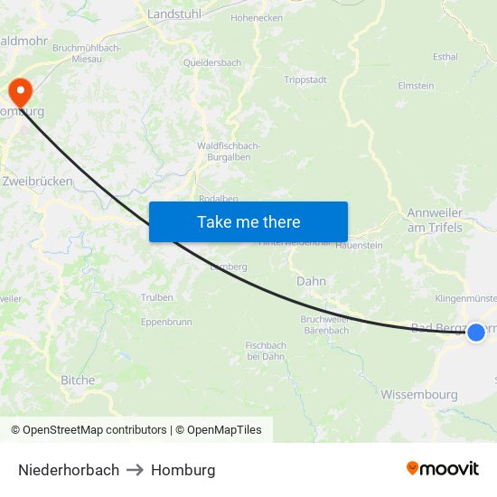 Niederhorbach to Homburg map