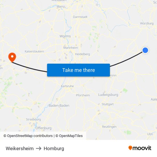 Weikersheim to Homburg map