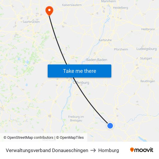 Verwaltungsverband Donaueschingen to Homburg map