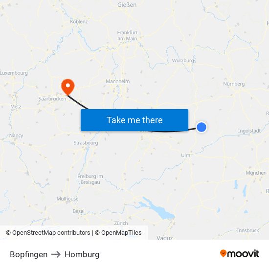 Bopfingen to Homburg map