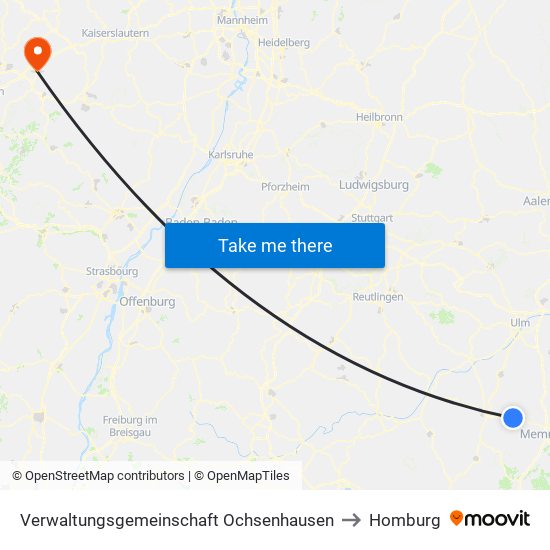 Verwaltungsgemeinschaft Ochsenhausen to Homburg map