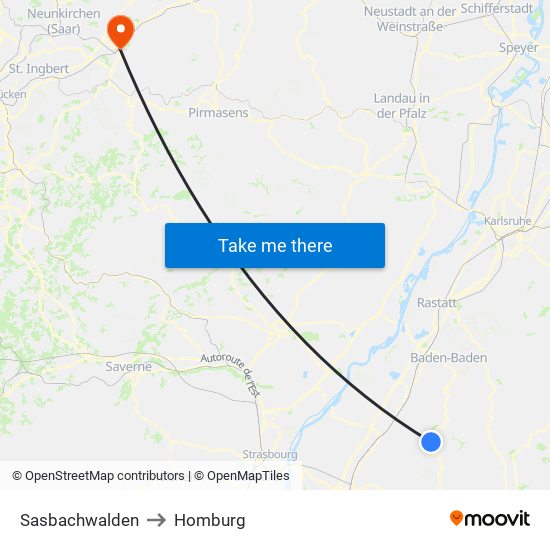 Sasbachwalden to Homburg map