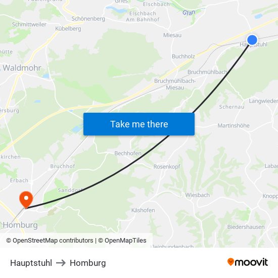 Hauptstuhl to Homburg map