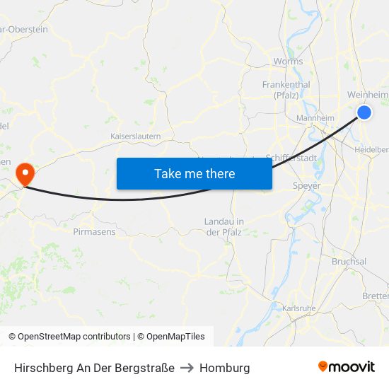 Hirschberg An Der Bergstraße to Homburg map