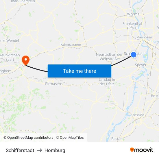 Schifferstadt to Homburg map