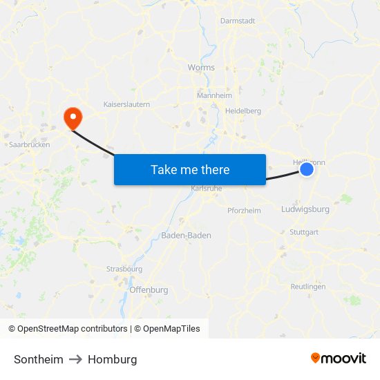 Sontheim to Homburg map