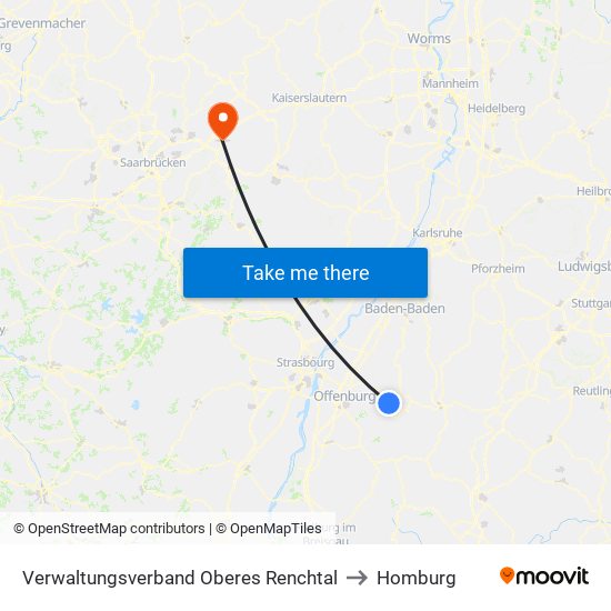 Verwaltungsverband Oberes Renchtal to Homburg map