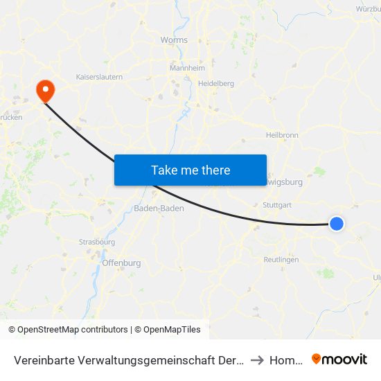 Vereinbarte Verwaltungsgemeinschaft Der Stadt Göppingen to Homburg map