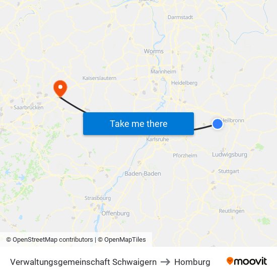 Verwaltungsgemeinschaft Schwaigern to Homburg map
