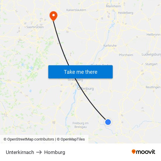 Unterkirnach to Homburg map