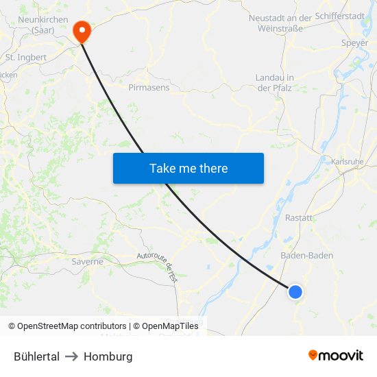 Bühlertal to Homburg map
