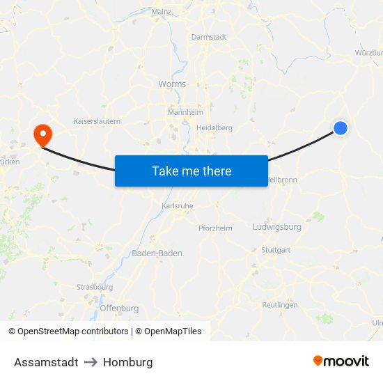 Assamstadt to Homburg map