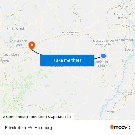 Edenkoben to Homburg map