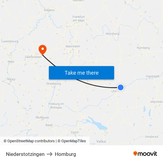 Niederstotzingen to Homburg map