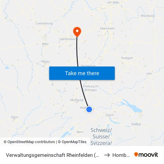 Verwaltungsgemeinschaft Rheinfelden (Baden) to Homburg map