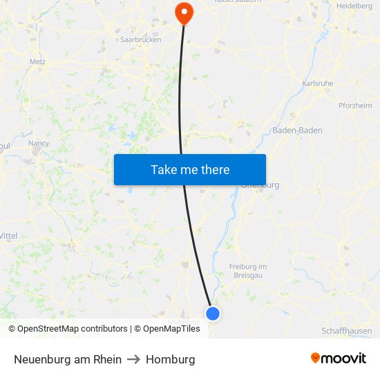Neuenburg am Rhein to Homburg map