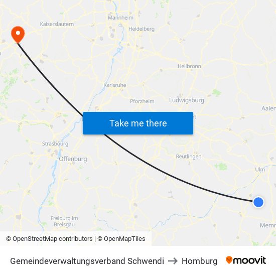 Gemeindeverwaltungsverband Schwendi to Homburg map