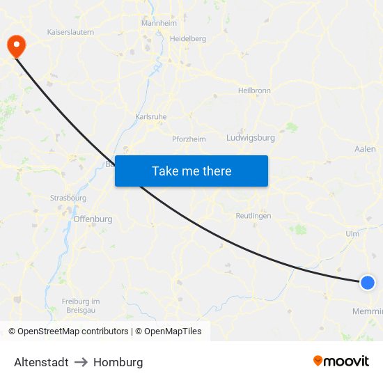 Altenstadt to Homburg map