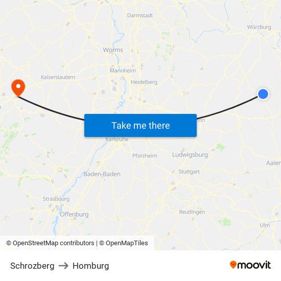 Schrozberg to Homburg map