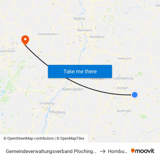 Gemeindeverwaltungsverband Plochingen to Homburg map