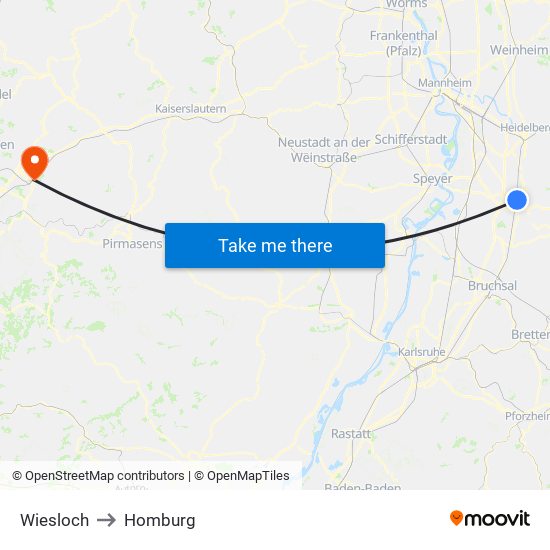 Wiesloch to Homburg map