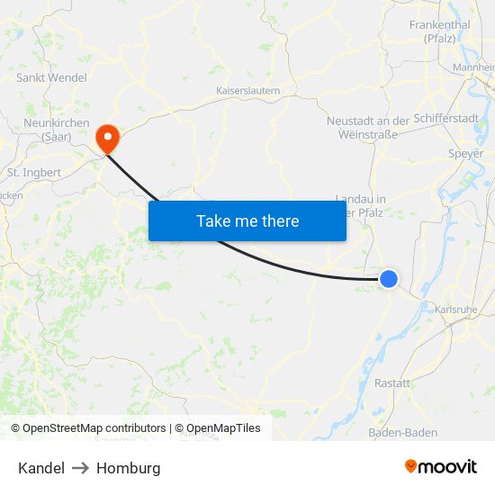 Kandel to Homburg map