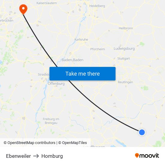 Ebenweiler to Homburg map