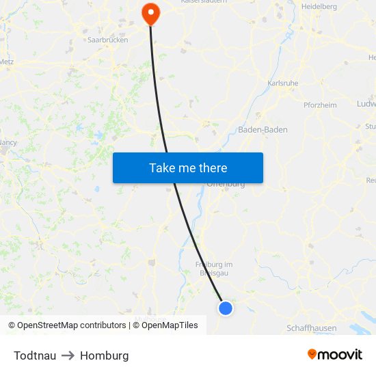 Todtnau to Homburg map