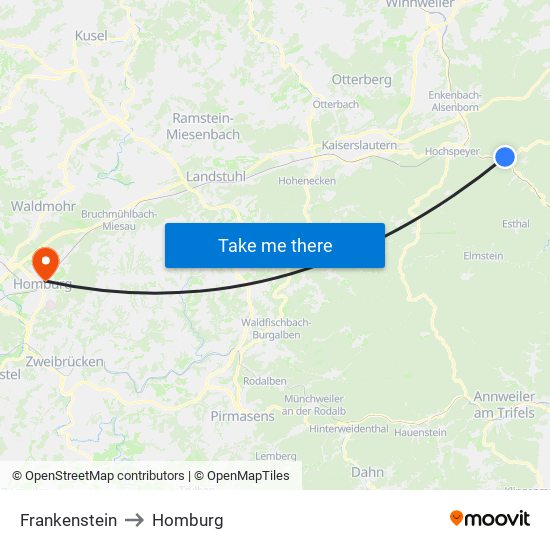Frankenstein to Homburg map