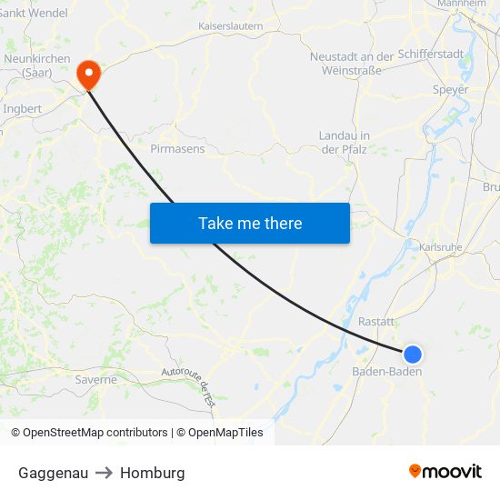 Gaggenau to Homburg map