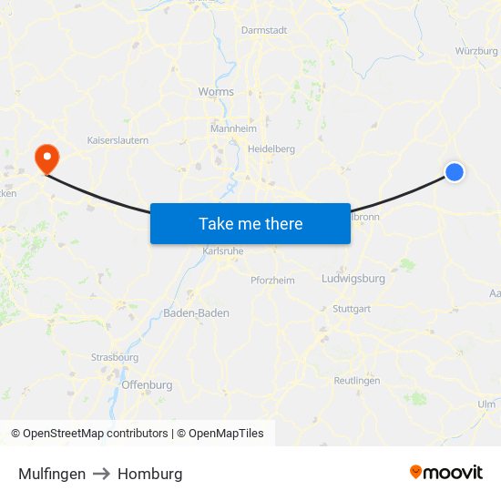 Mulfingen to Homburg map