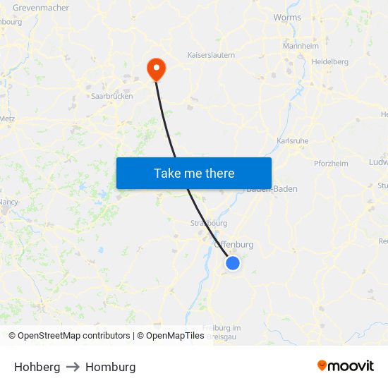 Hohberg to Homburg map