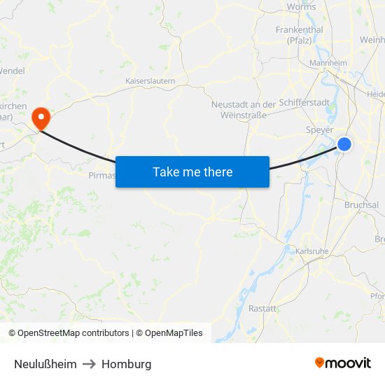 Neulußheim to Homburg map