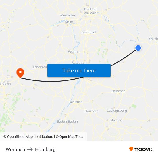 Werbach to Homburg map
